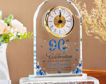 Personlig 60-, 70-, 80-, 90-årsdag akryl skrivbordsklocka, Grattis på 80-, 90-årsdagen present till mormor, 70-årsdagspresent till mamma
