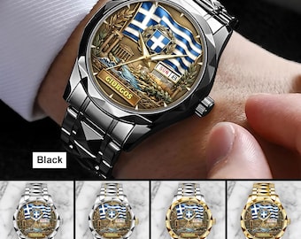 Personalisierte Griechenland Flagge Uhr, benutzerdefinierte Name griechische Uhr für Männer, Griechenland Stolz Uhr, Athen Wahrzeichen Geschenk für ihn