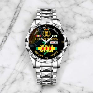 Personalized Name Vietnam Veteran Watch, Proud Veteran Watch, Military Veteran Watch, Father's Day Gift, Veteran Day Gift For Dad/ Grandpa Silver