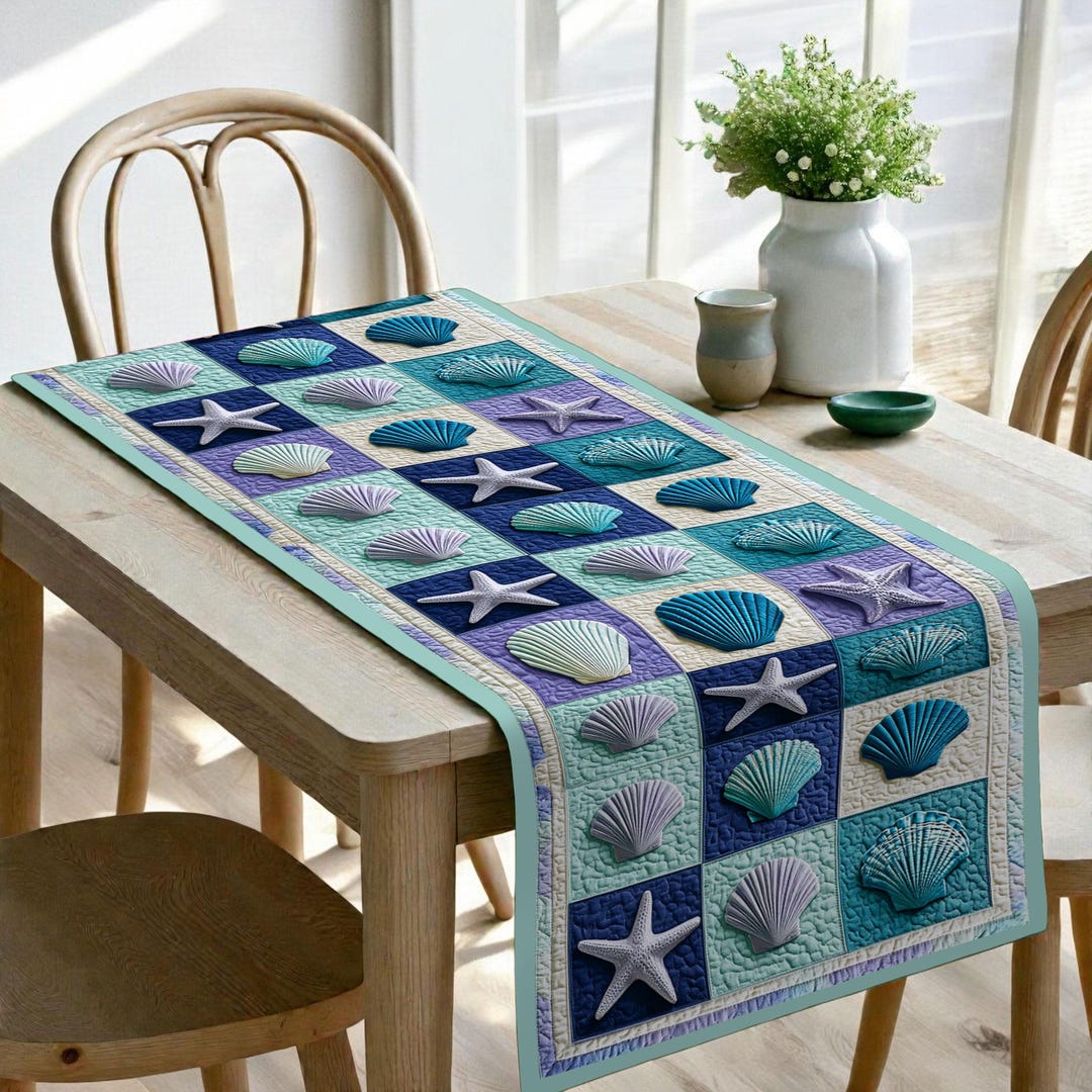 Runner Seashell Seashell Starfish Table Runner, Ocean Coastal Dining Decor, Beach House ...