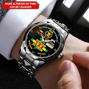 Personalized Name Vietnam Veteran Watch, Proud Veteran Watch, Military Veteran Watch, Father's Day Gift, Veteran Day Gift For Dad/ Grandpa Black