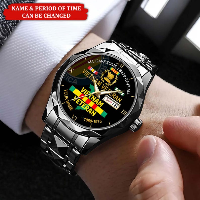 Personalized Name Vietnam Veteran Watch, Proud Veteran Watch, Military Veteran Watch, Father's Day Gift, Veteran Day Gift For Dad/ Grandpa Black
