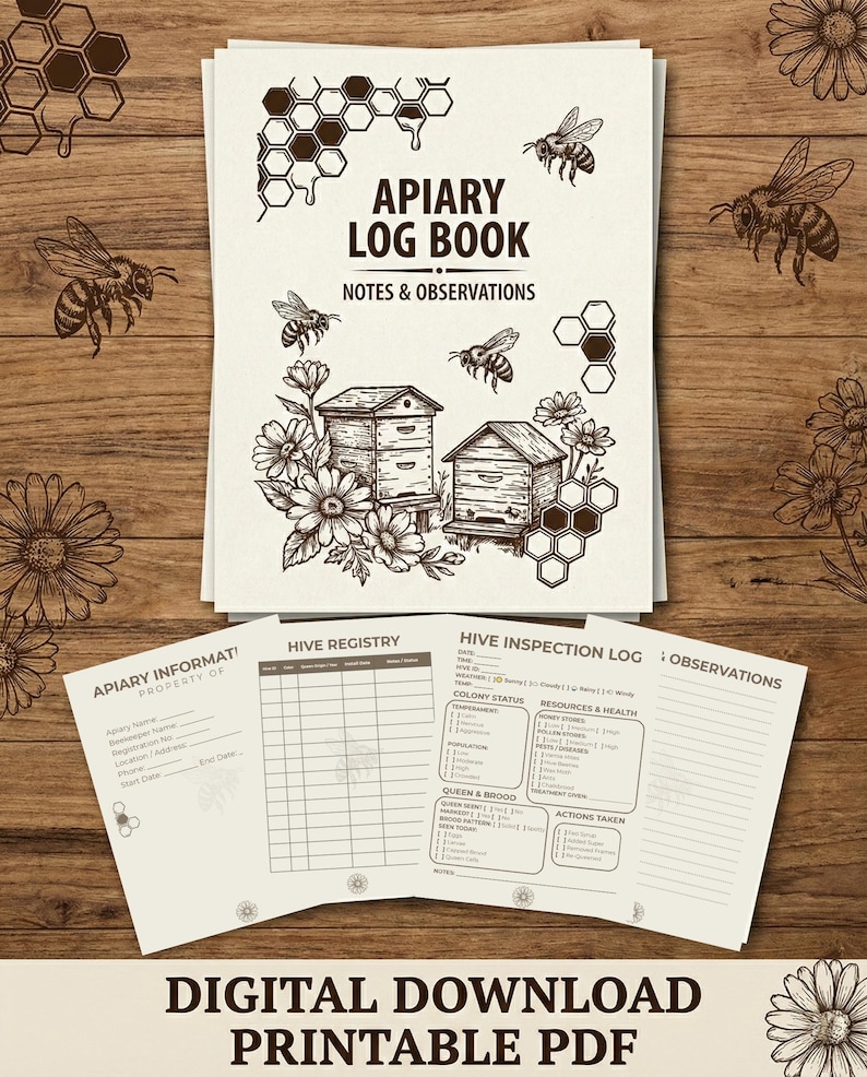 Beekeeping Journal Log & Apiary Colony Health | Hive Inspection Tracker ...