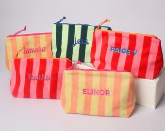 Bridesmaid Makeup Bag Bulk, Custom Embroidered Initials Cosmetic Terry Pouch, Wedding Favor Bags, Bridal Party Gifts for Her
