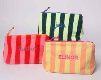 Custom Embroidered Makeup Bag- Personalized Terry Cloth Cosmetic Pouch, Bridesmaid Proposal Gift, Bridal Party Favor, Toiletry Travel Case