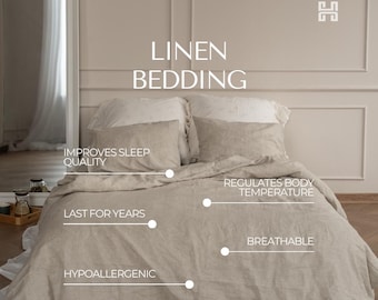 Natural Washed Linen Duvet Cover set | Includes duvet cover and pillowcases | Stonewashed, softened | Winter & Xmas Bedding | Bedding Gift