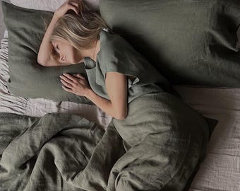 French Linen Duvet Cover set with Pillowcases. Queen size, king size, double, twin size, breathable, stonewashed, OEKO-TEX Certified