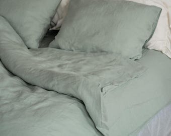 Handmade LINEN DUVET COVER set with Pillowcases. Soft Washed Bedding with Buttons. Queen size, king size, other sizes. Pure European linen