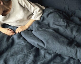 LINEN DUVET COVER set with Pillowcases. French linen bedding. Stonewashed, Queen size, king size. Natural 100% linen duvet comforter cover