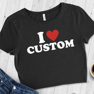 Chemise personnalisée coeur I, mode personnalisée de l'an 2000, t-shirt bébé personnalisé, haut court personnalisé, chemise personnalisée, haut court personnalisé an 2000, haut court ajusté