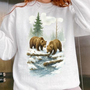 Moletom retrô com estampa de ursos pardos e cenas selvagens - Traje vintage de urso pardo dos anos 90 - Moletom boho unissex com gola redonda