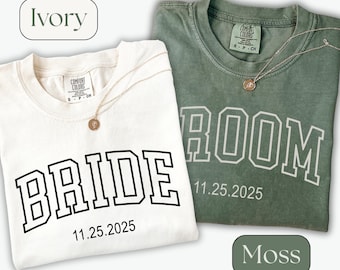 Camiseta personalizada Comfort Colors® para novios, camiseta de compromiso personalizada, conjunto de pareja, camiseta para fiesta de bodas, regalo para novios