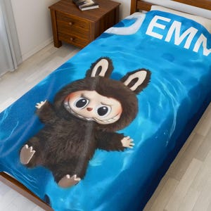 Labubu Personalized blanket featuring Labubu, Labubu Accessory, Labubu home gifts, Gift for Labubu Lovers, Fun Labubu blanket  for Kids
