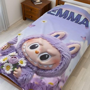 Labubu personalisierte Decke mit Labubu, Labubu-Accessoire, Labubu-Hausgeschenke, Geschenk für Labubu-Liebhaber, lustige Labubu-Decke für Kinder
