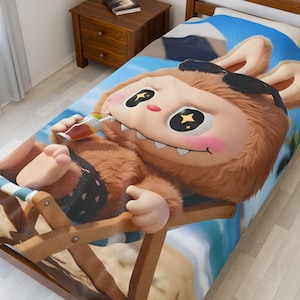 Labubu personalisierte Decke mit Labubu, Labubu-Accessoire, Labubu-Hausgeschenke, Geschenk für Labubu-Liebhaber, lustige Labubu-Decke für Kinder