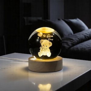 3D Crystal Ball Night Light | Custom Lamp | Solar System Glass Sphere | Personalized Night Lamp | Bedroom Crystal Light Decor | Unique Gift