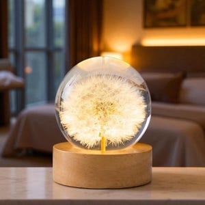 Dried Dandelion Night Light: Real Flower Resin Lamp, Unique Home Decor