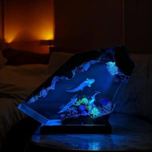 Axolotl Ocean Resin Night Light | Custom Epoxy Fish Lamp | Wood Desk Light | Handmade Summer Decor | Unique Diving Gift | LED Mood Lamp