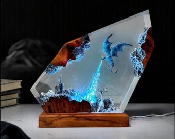 Fire Breathing Dragon Lamp : Resin Art Table Light, Fantasy Gaming Decor