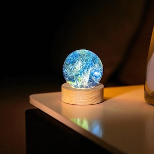 Galaxy Glass Ball Lamp | LED Planet Night Light | Space Mood Desk Lamp | Floating Crystal Star Lamp | Universe Table Light | Gift for Him