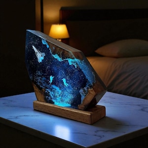 Astronaut Resin Lamp | Galaxy Night Light | Space Epoxy Wood Lamp | Rocket Diorama Light |Universe Room Decor | Gift for Him, Winter Gift
