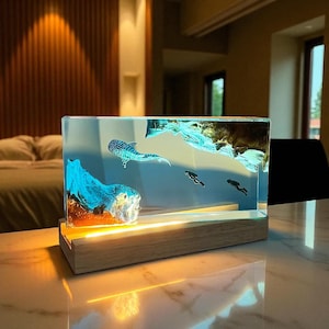 Walvishaai hars lamp kubus | Handgemaakt nachtlampje voor oceaanliefhebbers | Duikercadeau | Uniek woondecoratie | Cadeau-idee voor Kerstmis en Halloween