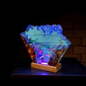 Jellyfish Ocean Resin Night Light | Coral Reef Epoxy Lamp | Handmade Sea Decor Gift | LED Mood Light | Beach House | Handmade Ocean Decor