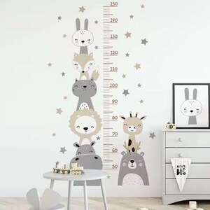 Cartoon Lächeln Tiere Bär Löwe Hirsch Nilpferd Sterne Höhe Diagramm Wand Aufkleber