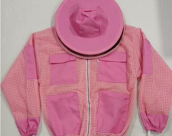 Pink Ventilated Beekeeping Jacket: 3-Layer Mesh, Round Veil, CE Certified