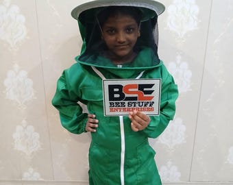 Kids Green Cotton Beekeeping Suit with Round Veil: Protective Apiary Outfit