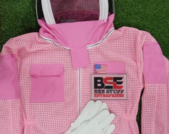 Pink Beekeeping Suit with Gloves: Full Body Protective Bee Gear
