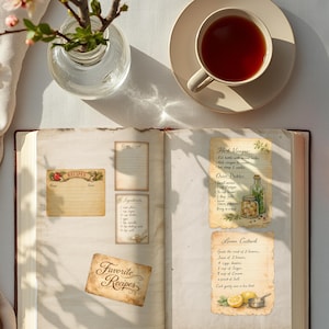 Diario imprimible con temática de cocina, kit de recetas efímeras imprimibles, tarjetas de recetas para cocina campestre, etiquetas de notas, complemento vintage para cocina JJ106 imagen 13