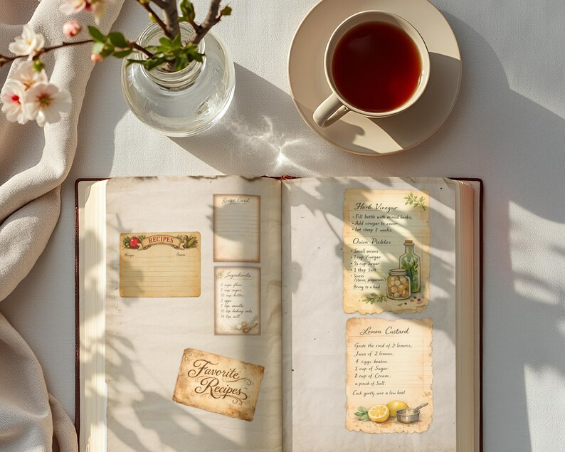 Diario imprimible con temática de cocina, kit de recetas efímeras imprimibles, tarjetas de recetas para cocina campestre, etiquetas de notas, complemento vintage para cocina JJ106 imagen 13