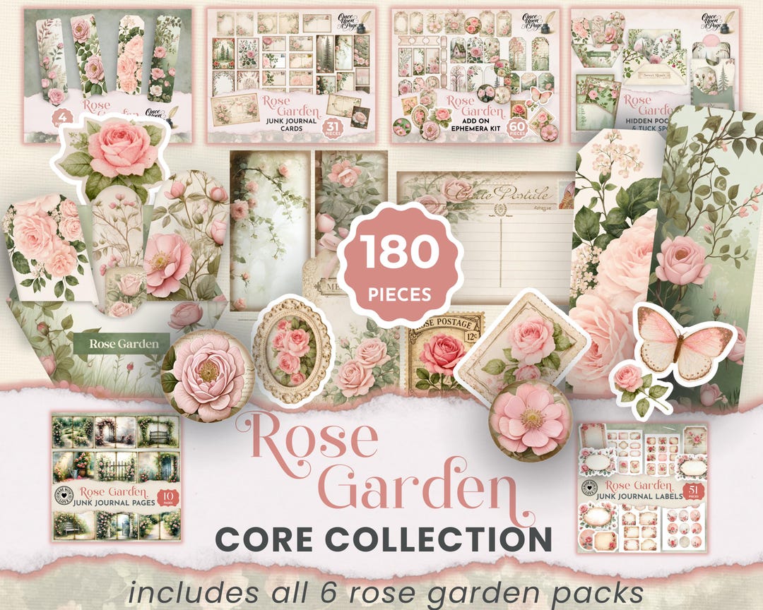 Rose Garden Junk Journal Kit, Vintage Floral Ephemera Bundle, Shabby ...