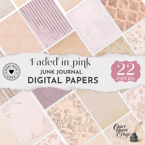 Vintage Pink Junk Journal Papers, Subtle Rose Digital Backgrounds, Printable Antique Pastel Scrapbook Pages, Blush Texture Set Shabby Chic