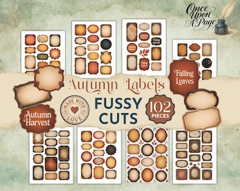 Etiquetas imprimibles para diarios basura de otoño, set de etiquetas vintage de otoño con recortes, kit de papelería para álbumes de recortes, páginas de suministros para manualidades con papel antiguo