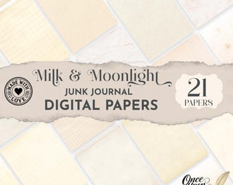 Vintage White Junk Journal Pages, Cream Digital papers, Scrapbook Backgrounds, Ivory Printable Texture Pages Neutral Filler horizontal paper