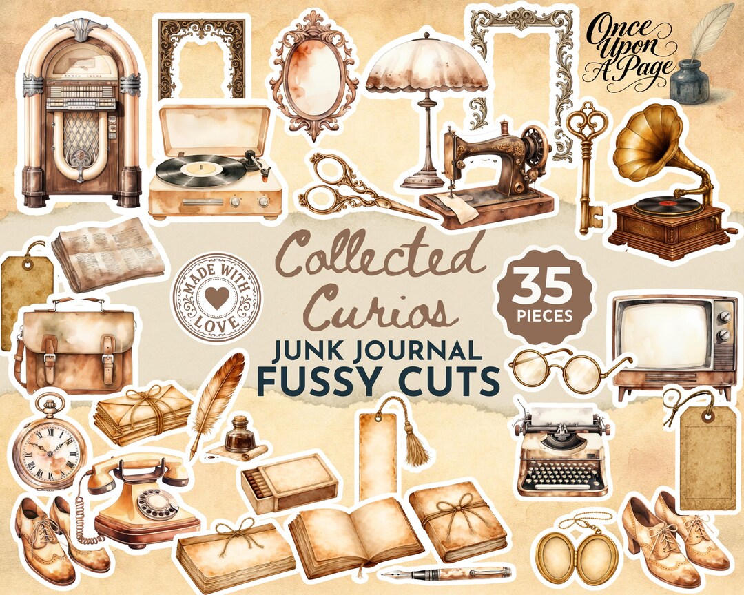 Journal Object Junk Journal Digital Fussy Cut, Vintage Objects Ephemera, Neutral ...
