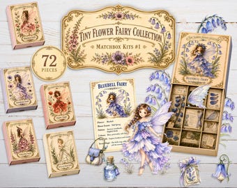 Kit imprimible de la colección Matchbox, cajitas miniatura de hadas de las flores, efímeros para diarios creativos, manualidades de papel de hadas de las flores JJ143