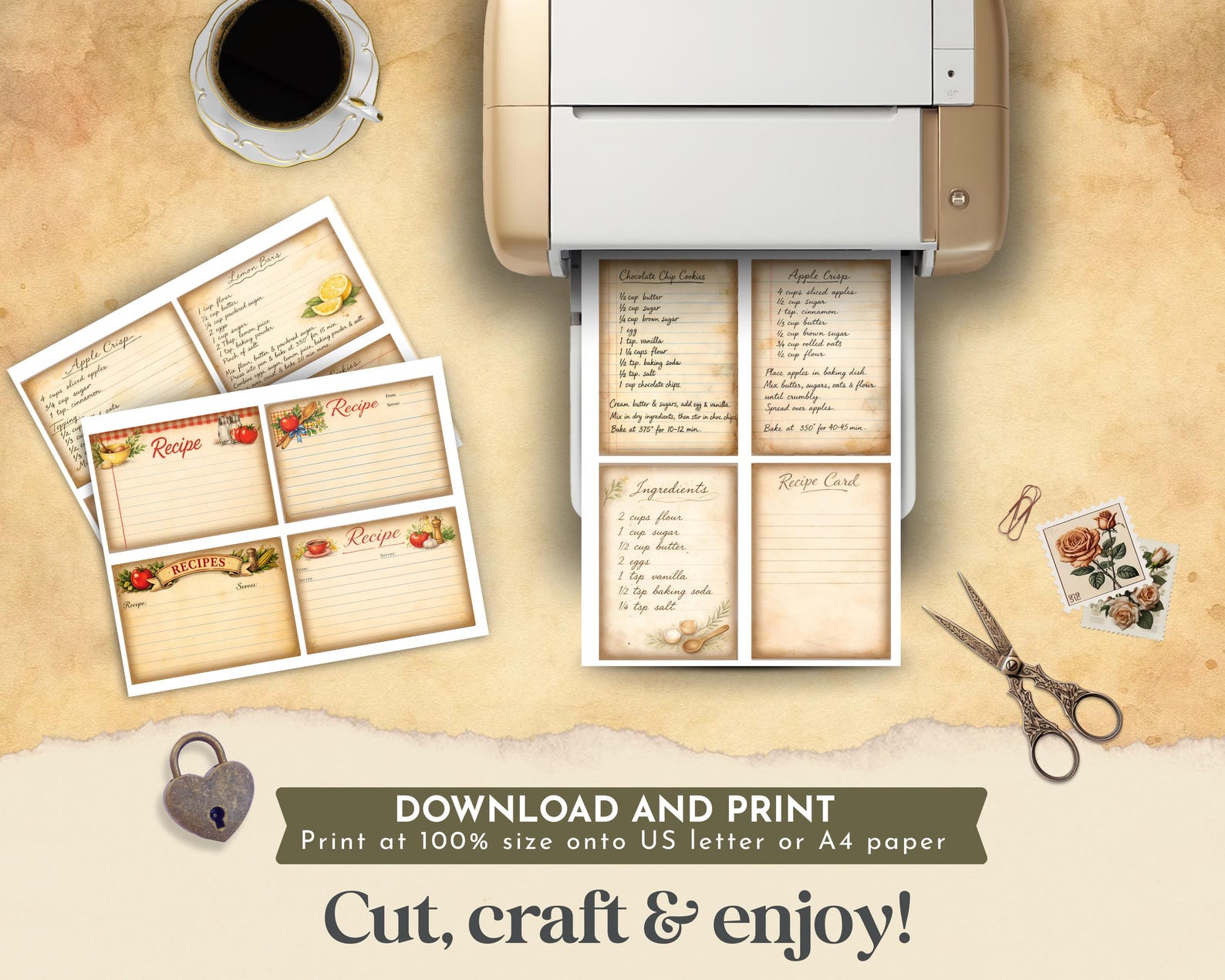 Printable Junk Journal Kitchen Theme, Recipe Printable Ephemera Kit ...