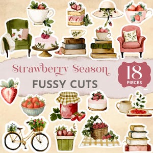 Découpes difficiles de journal indésirable aux fraises, fraises éphémères imprimable, goûter vintage des cliparts d'été, kit de scrapbooking Cottagecore JJ032