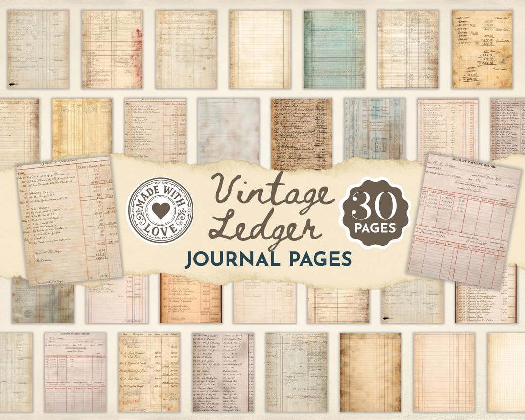 Vintage Ledger Journal Pages, Antique Accounting Papers, Old Bookkeeping Records, Neutral Junk ...