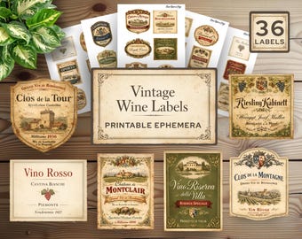 Printable Ephemera Wine Labels, Vintage Wine and Champagne Labels, Junk Journal Printable Labels, Bottle Label Ephemera Pack
