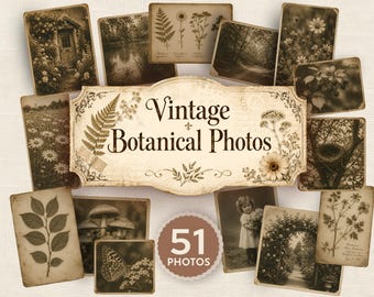 Kit de diario de recortes botánico vintage, fotos de naturaleza imprimibles, collage para álbum de recortes, tarjetas fotográficas de jardín antiguas, descarga digital