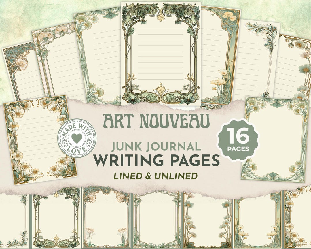 Blank and Lined Junk Journal Pages, Art Nouveau Writing Pages ...