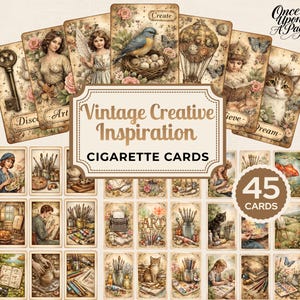 Digital Vintage Creative Inspiration Cigarette Cards, Printable Junk Journal Ephemera, Artist Cards Collage, 45 Card Set