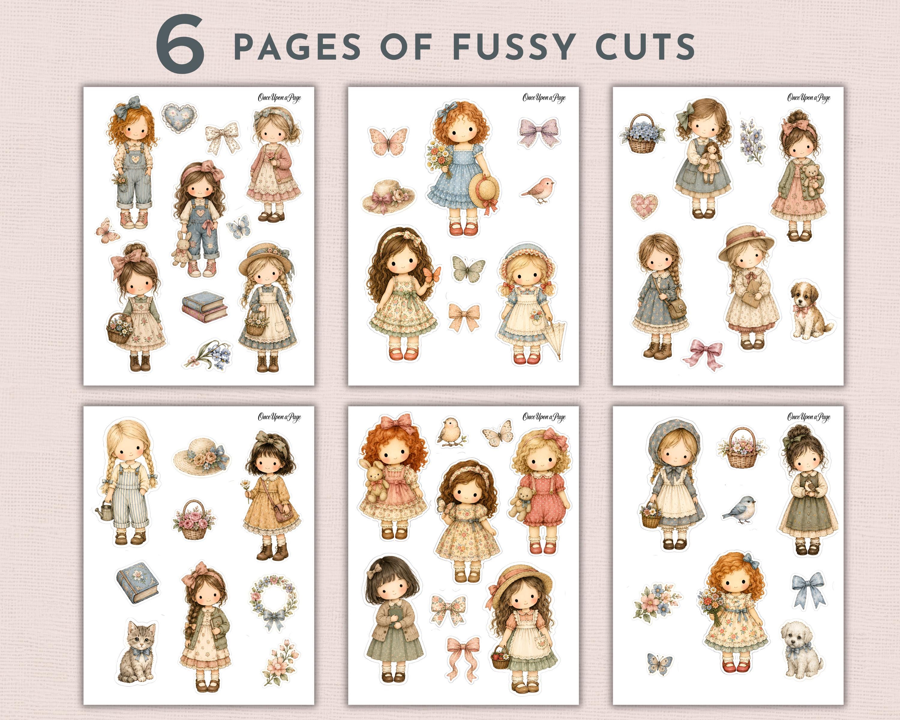 Junk Journal Doll Fussy Cut, Cute Paper Dolls Printable, Paper Doll Cut ...