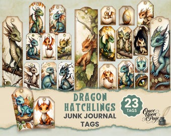 Etiquetas para diario basura de crías de dragón, efímeras de dragones de fantasía, etiquetas imprimibles para diario, recortes de cuentos de dragones JJ120