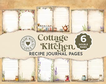 Junk journal Recipe Pages, Printable Junk Journal Kitchen Theme, Vintage Cottage Kitchen, Cooking Journal Backgrounds JJ106