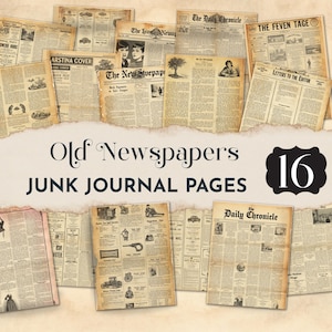 Alte Zeitung Junk Journal Kit, Vintage Zeitungspapier Collage Seiten, bedruckbare Ephemera Blätter, Retro Ads Papier Pack, Sammelalbum, antike Textur